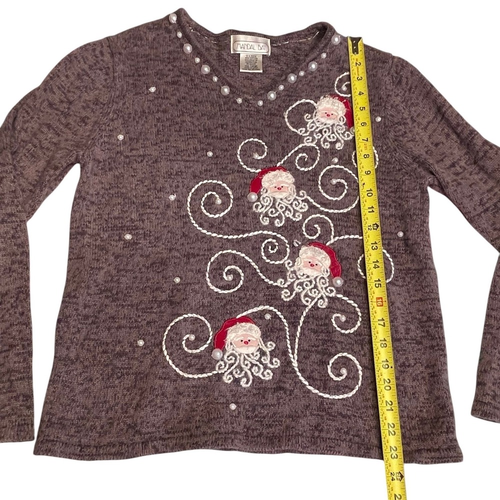 Vintage Ugly Christmas Sweater Mandala Bay Large Santa Pearls Knit Embroidered - Picture 4 of 9
